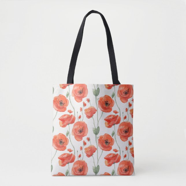 Tote Bag Fleurs de pavot stylées simples Motif d'aquarelle (Devant)