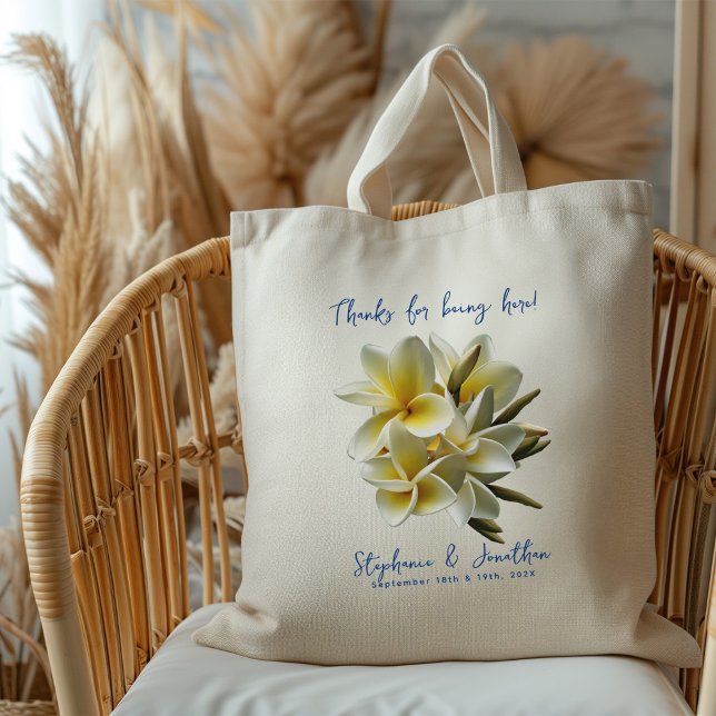 Tote Bag Fleurs de Plumeria Jaune Accueil Mariage (Créateur téléchargé)