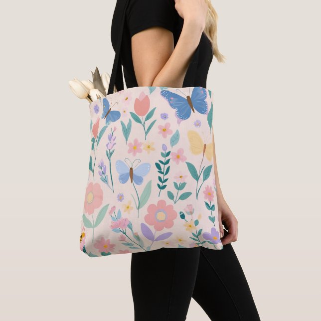 Tote Bag Fleurs de printemps en fleurs roses pour le voyage (De près)