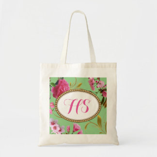 Tote Bag Fleurs de rose des textes de monogramme ou de