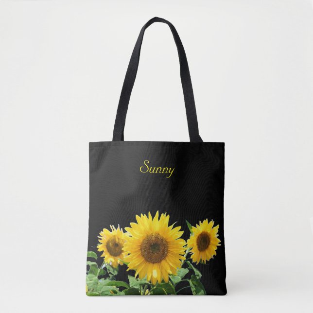 Tote Bag Fleurs de soleil en noir (Devant)
