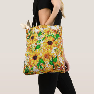 Tote Bag Fleurs de soleil expressionniste brillant jaune fl
