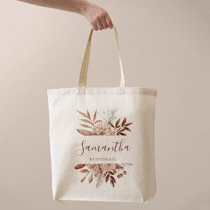 Tote Bag Fleurs de terre cuite rouille Bohème Mariage de fe