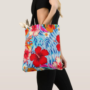 Tote Bag fleurs d'hibiscus bleu tropical