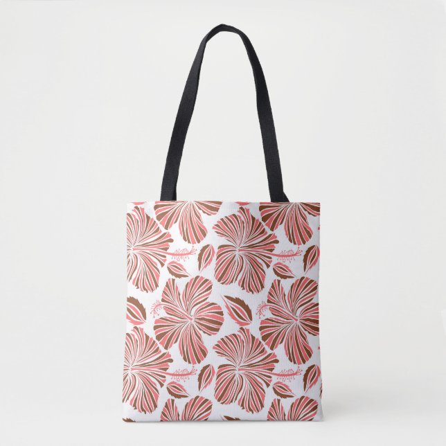 Tote Bag Fleurs d'hibiscus hawaïens : style tropical brun. (Devant)