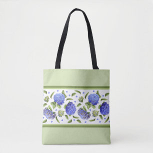 Tote Bag Fleurs d'Hortensia Bleu Motif Botanique