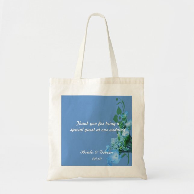 Tote Bag fleurs d'hydrangée bleue en arrière - plan bleu (Devant)