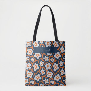 Tote Bag Fleurs d'Oeufs Bleus Modernes Rétro Nom personnali