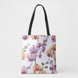 Tote Bag Fleurs d'orchidées aquarelles, motif sans soudure.