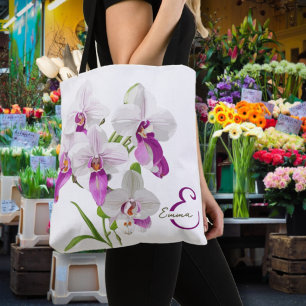 Tote Bag Fleurs d'orchidées délicates Monogramme