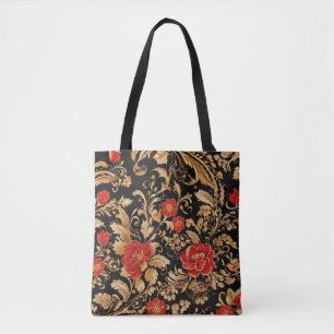 Tote Bag Fleurs dorées : Floral opulent