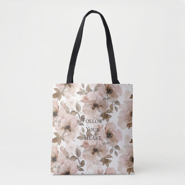Tote Bag Fleurs du Sud-Ouest Brun Rose  (Devant)
