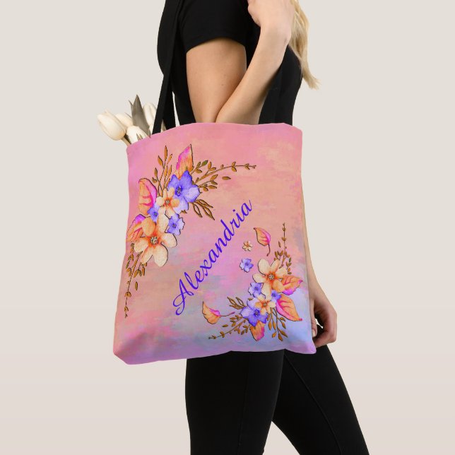 Tote Bag Fleurs Élégantes Aquarelle Chic Floral Personnalis (De près)