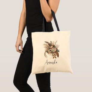 Tote Bag Fleurs Élégantes Feuillage et plumes