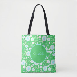 Tote Bag Fleurs en vert motif floral personnalisé nommé