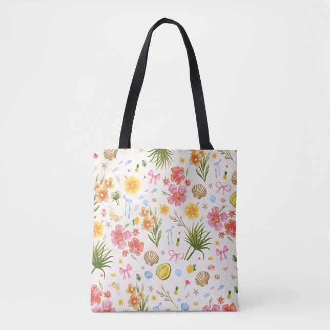 Tote Bag Fleurs et coquillages Tropiques Côtiers (Devant)