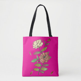 Tote Bag Fleurs et feuilles élégants.
