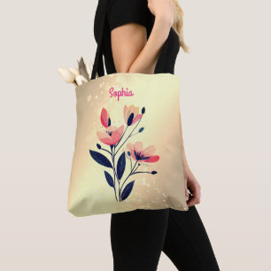 Tote Bag Fleurs et nom sur l'or dégradé