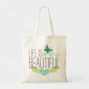 Tote Bag Fleurs et papillon bleu Aquarelle BOHO Muslin