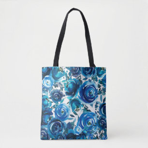 Tote Bag Fleurs Florales Indigo Bleu Élégant Shabby Chic