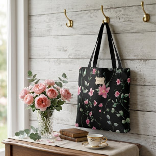 Tote Bag Fleurs florales noires motif tendance classique