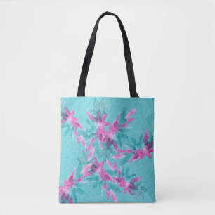 Tote Bag Fleurs Hawaïennes Abstraites Turquoise Moderne Ros