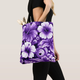 Tote Bag Fleurs hawaïennes tropicales Hibiscus Motif violet