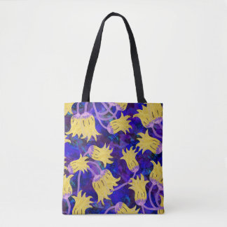 Tote Bag Fleurs jaunes : aquarelle arrière - plan foncée