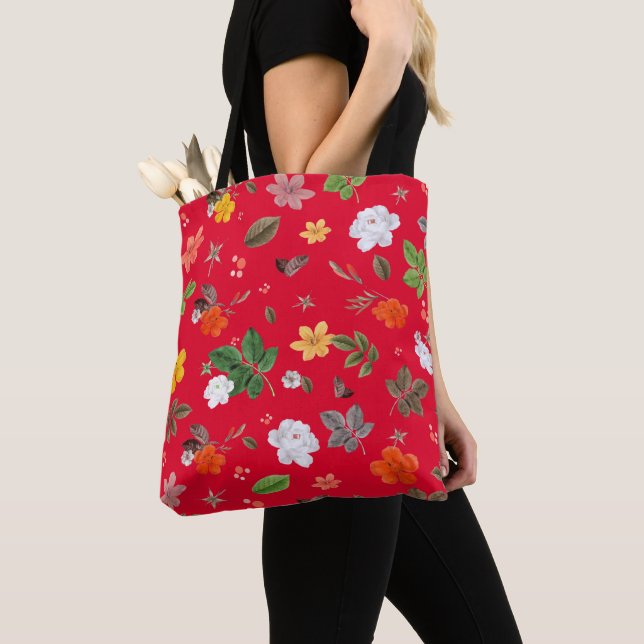 Tote Bag Fleurs jaunes et roses blanches 13 (De près)