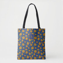 Fleurs Jaunes Rétro Motif Monogram Navy