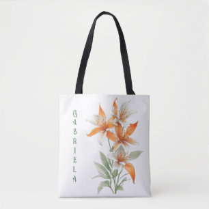 Tote Bag Fleurs Lys Orange Personnalisées