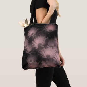 Tote Bag Fleurs marguerites africaines Noir Blanc Haut Cont