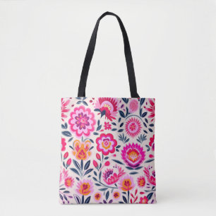 Tote Bag Fleurs Mexicaines Rose Chaud Motif Floral Chic