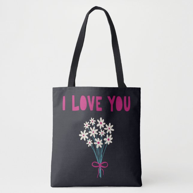 Tote Bag Fleurs mignonnes minimalistes Je t'aime Maman Fête (Créateur téléchargé)