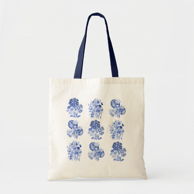 Tote Bag Fleurs monochromes en bleu Delft (Devant)