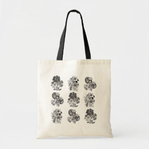 Tote Bag Fleurs monochromes en noir et blanc