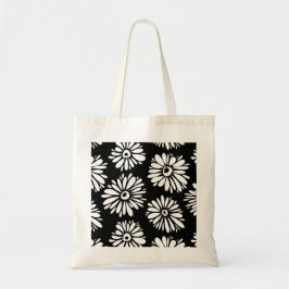 Tote Bag Fleurs noires et blanches funky