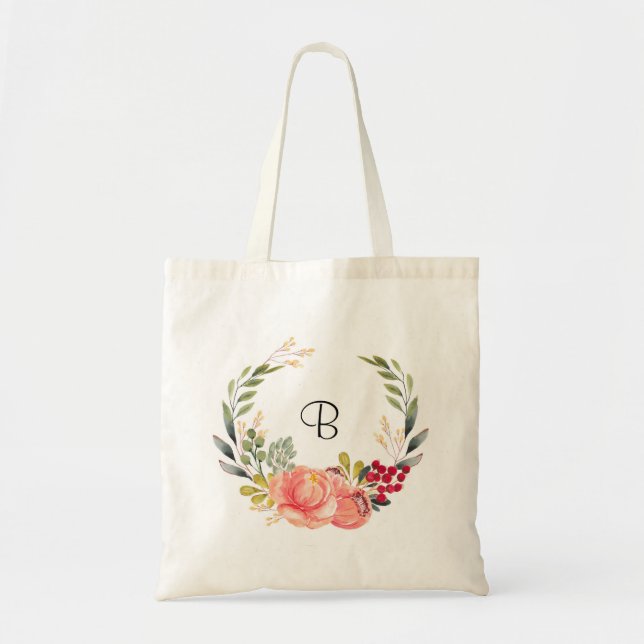 Tote Bag Fleurs orange et rose personnalisées boho (Devant)