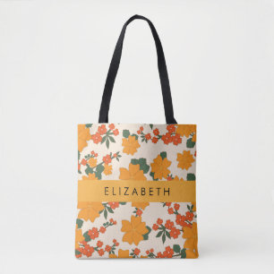 Tote Bag Fleurs Oranges, Motif De Fleurs, Votre Nom