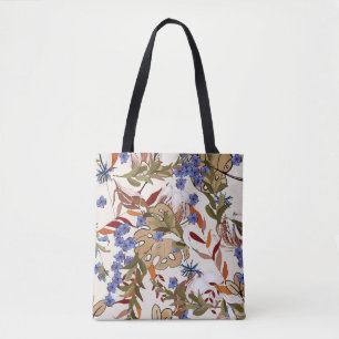 Tote Bag Fleurs pastel fleurissant lis de feuilles verts. R