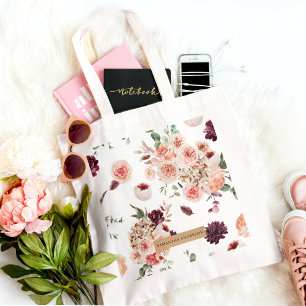 Tote Bag Fleurs Pastel Modernes & Cadeau Personnalisé Kraft