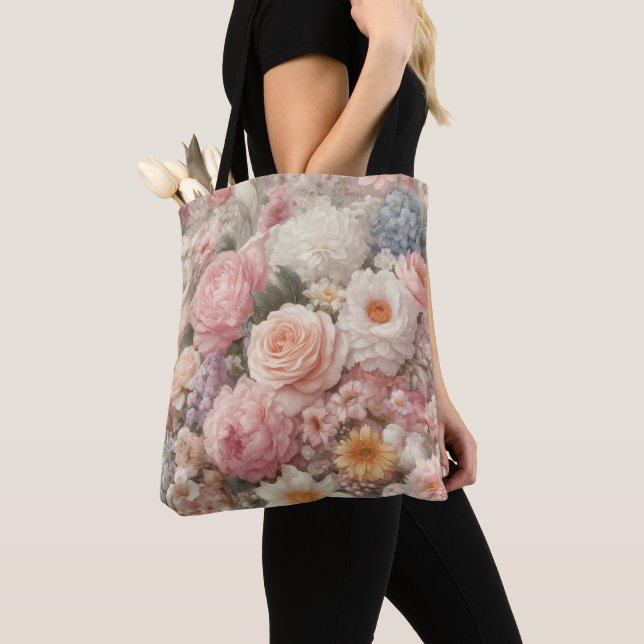 Tote Bag Fleurs Pastel Shabby Chic Rose Motif Floral (De près)