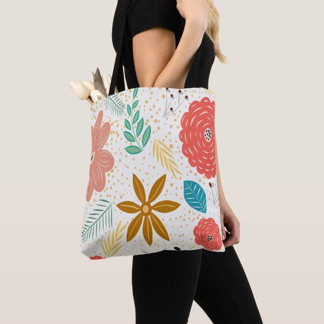 Tote Bag Fleurs printanières de style rétro (De près)
