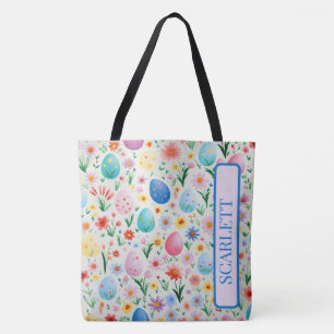 Tote Bag Fleurs printanières et oeufs de Pâques Personnalis