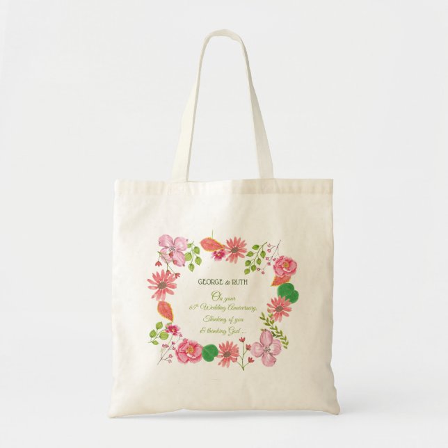 Tote Bag Fleurs religieuses du 65e anniversaire du Mariage (Devant)