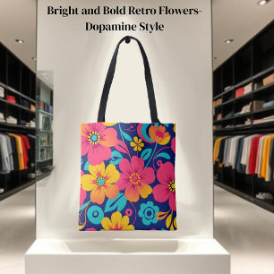 Tote Bag Fleurs rétro brillantes et audacieuses - style Dop