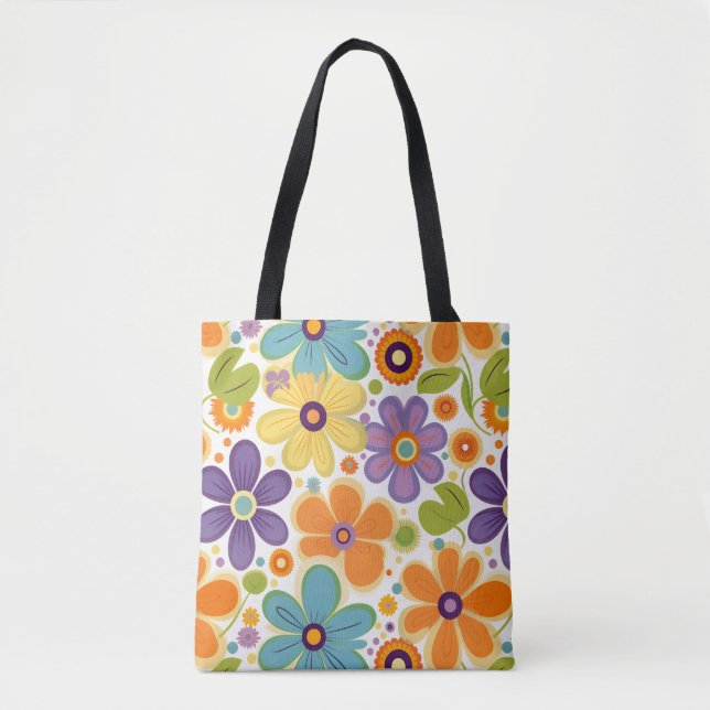 Tote Bag Fleurs rétro Lilac orange et vert (Devant)