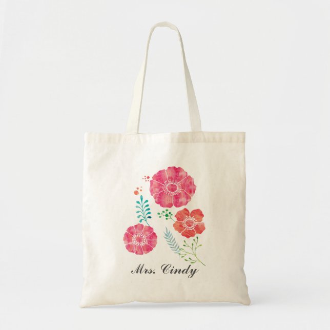Tote Bag Fleurs romantiques personnalisées d'aquarelle (Devant)