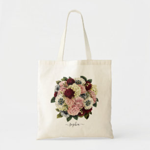 Tote Bag Fleurs Rose Bourgogne Botanique Personnalisé