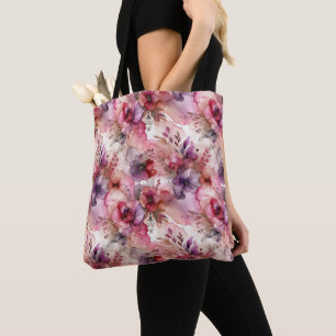 Tote Bag Fleurs roses et violettes Illustration de l'encre 